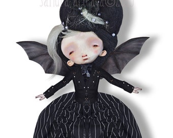 Brunelle - Halloween articulated Paper Doll - 11.6 inches - lady crow bat monsters creatures freak vampire art doll ghost victorian