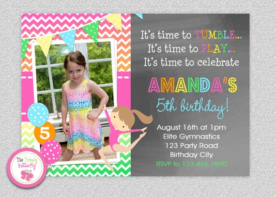 Gymnastics Birthday Invitation, Gymnastics Birthday Party Invitations, Girls Gymnastics Birthday Invitation, Gymnastics Birthday Party Il_570xn