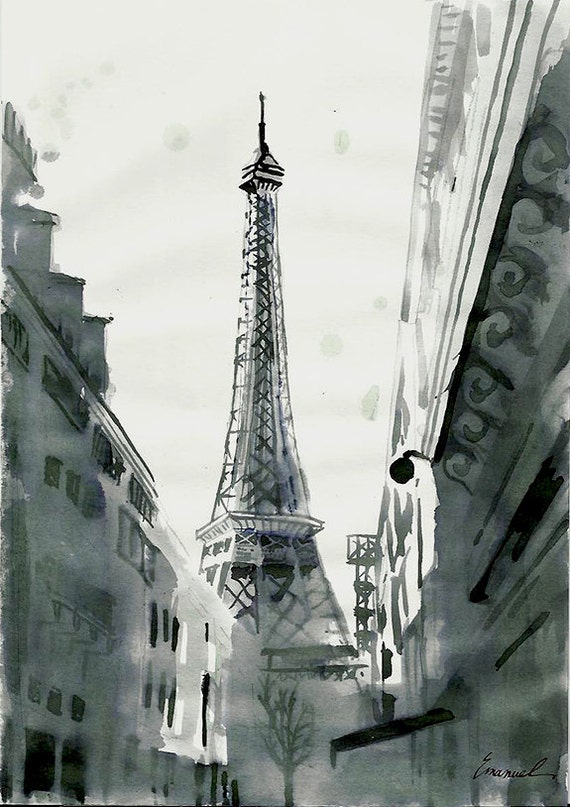 Print Art Sketch Poster Ink Drawing Eiffel Tower Paris by rcolo