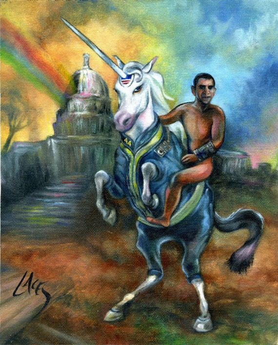 Canvas Print / Nude Fallout Obama With A Pip-Boy On A Unicorn Wearing A Vault Suit