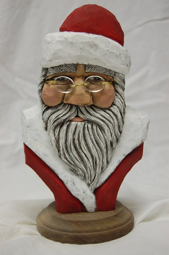 Hand Carved Wood Santa Bust