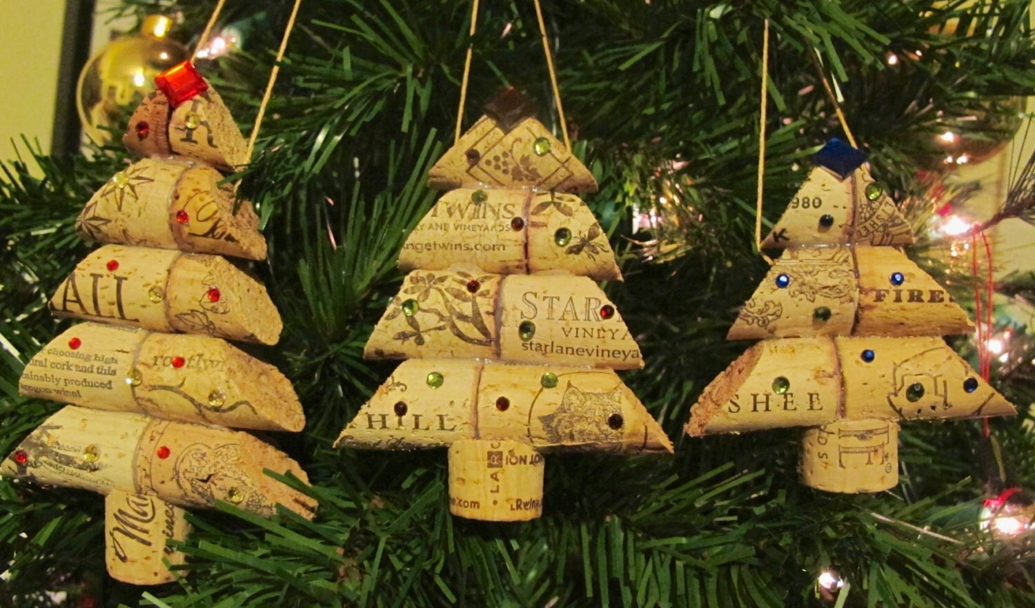 wine cork christmas tree ornament trio large medium by lmadeit wine cork christmas tree ornament trio large medium by lmadeit