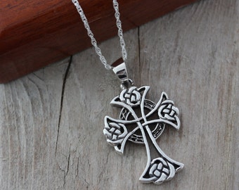 Mens Celtic cross necklace sterling silver mens irish