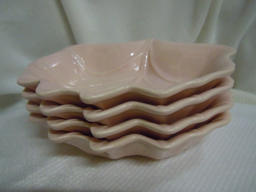 Vintage Pink Leaf Serving Dishes Pink USA Pottery by ReTHINKinIt