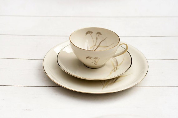 trios  Trio Saucer and and Cup   saucer Meadow vintage SALE Soft  German cup Grasses Tea Vintage Set