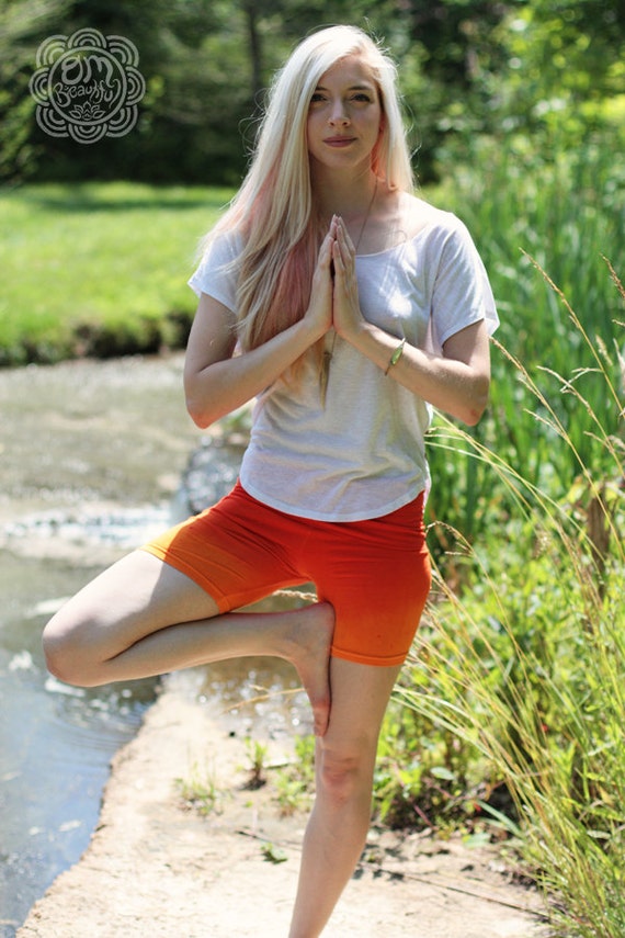 OmBeautiful Orange Ombre Yoga Shorts Yoga Clothes Yoga