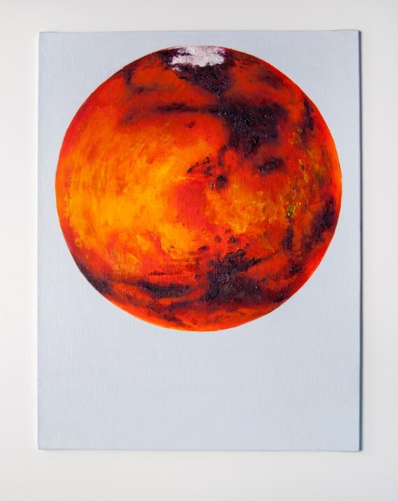 Items similar to Original Oil Painting Mars Astronomy Science Wall