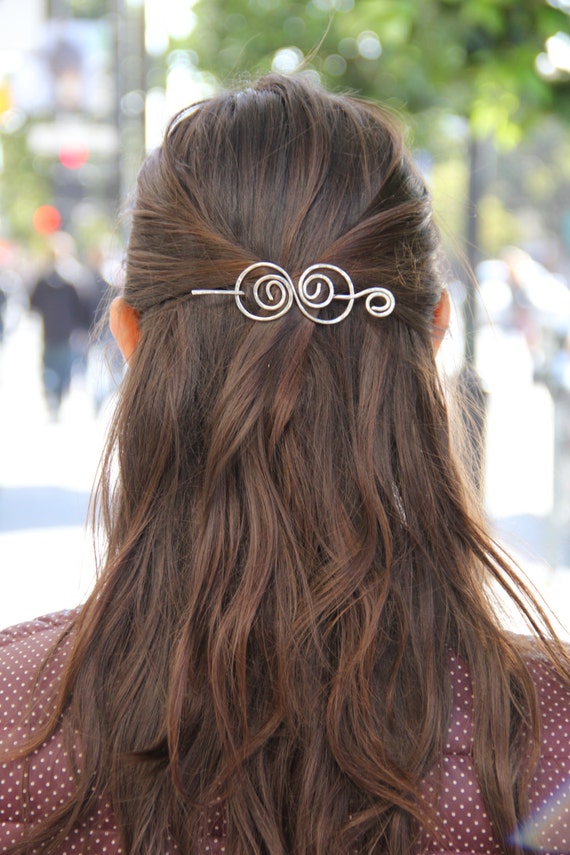Silver hair clip wire hair barrette spiral hair bow by Kapelika