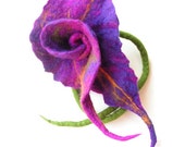 Felted brooch Wool Felt Purple Green Yellow floral flower flowers boho OOAK