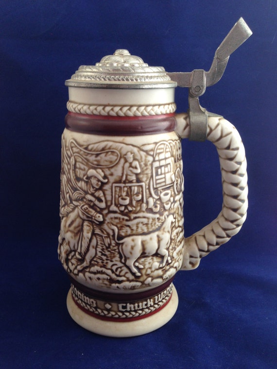 AVON Stoneware Beer Stein CHUCK WAGON Collectible 1980