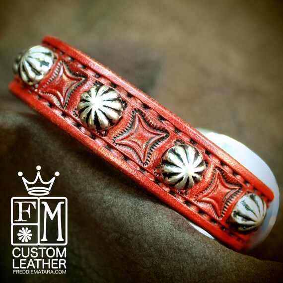 Red Leather bracelet cuff Lean and Sexy Cowboy western style wristband made for YOU in NYC by Freddie Matara!