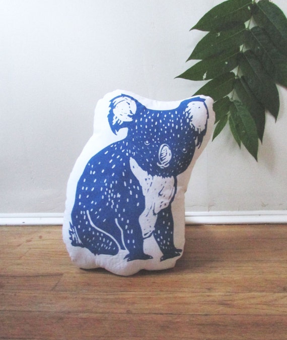 Plush Koala Pillow. Hand Woodblock Printed. Pick your colors.