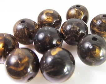 40 Vintage 10mm Dark Brown and Gold Lucite Beads Bd1144
