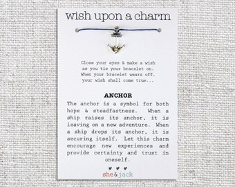 ANCHOR - Wish Bracelet - Silver Charm - Hemp Cord - Choose Your Own Color