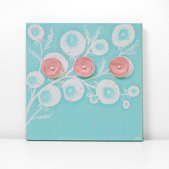 Flower Nursery Art for Baby Girl on Small Square Canvas