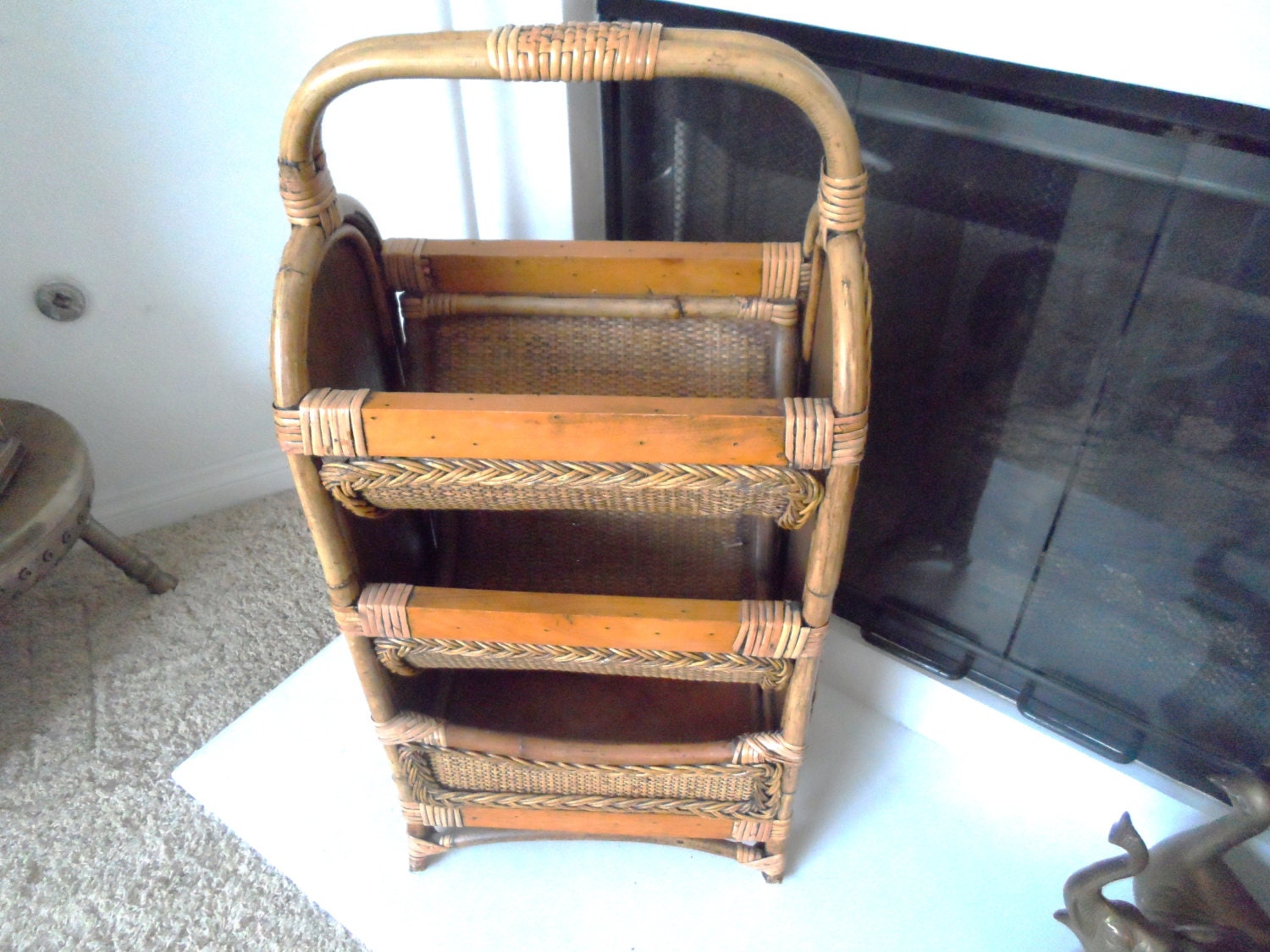 Bamboo 3 tier woven Shelf Wicker Rattan Accent Night Table