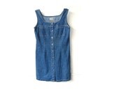 90s denim overall dress. button up. uk 10 . small. medium. clueless. nineties blogger. denim dress. festival. pinafore. apron dress