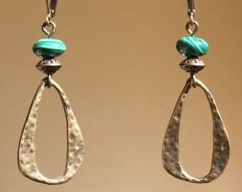 Green Earrings Malachite Brass Earrings Boho Earrings Bohemian Earrings Dangle Drop Earrings Textured Earrings Jewelry Gift For Her Gift