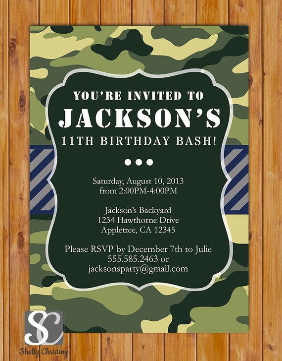 Green Camo Birthday Invitation / Personalized Camo by scadesigns
