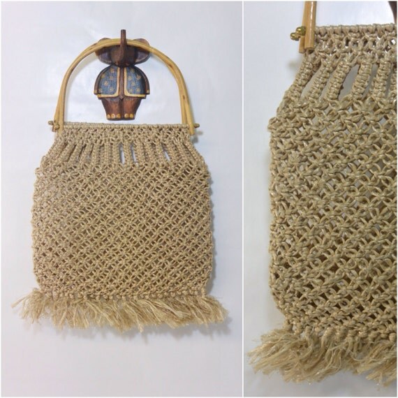 Vintage Straw Purse  Wood Handle Bag by OdettesVintage on Etsy