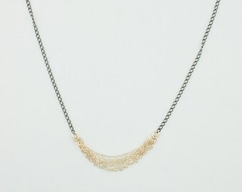 Classic Sash Necklace with Mixed Metals - Oxidized brass and gold