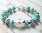 Turquoise  Bracelet - Southwestern - Reconstituted Turquoise - Sterling Silver - Beaded Gemstone Jewelry