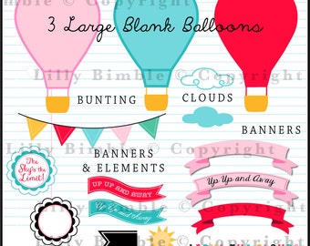 40% off Hot Air Balloons clipart with bright colors Up, Up, and Away, INSTANT Download
