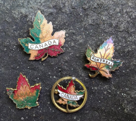 Vintage Pins Canada Maple Leaf Metal Brooch Set of 4