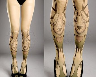 Tattoo Tights - closed toe nude color one size Triple Deer full length printed tights pantyhose tattoosocks tattootights