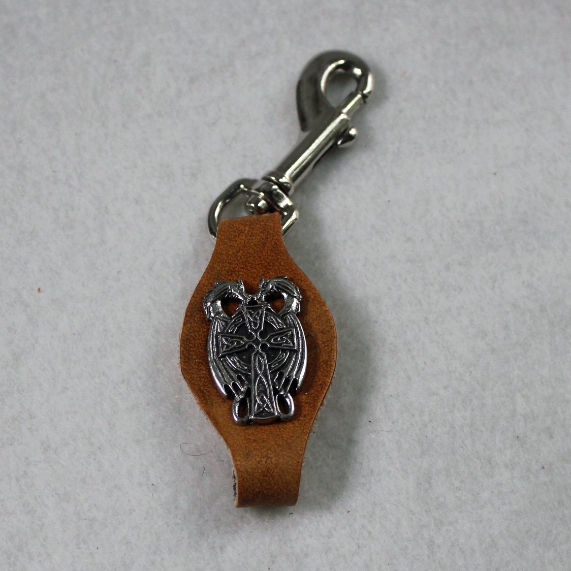 Leather Pocket Watch Fob Winged Dragon Celtic Cross