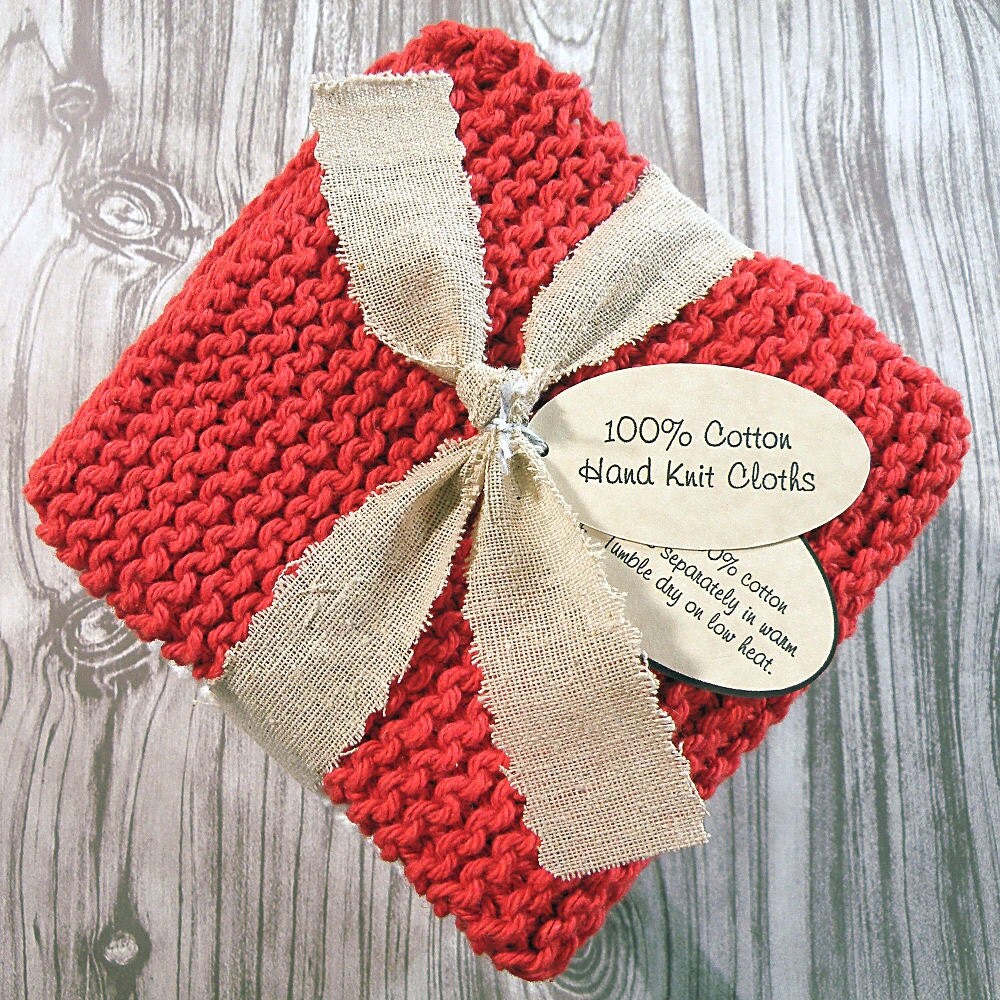 Knit Cotton Dishcloths Knitted Dishcloth Knitted Red