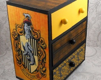 Custom Hufflepuff Black and Yellow Hogwart's House Harry Potter Stash Jewelry Box