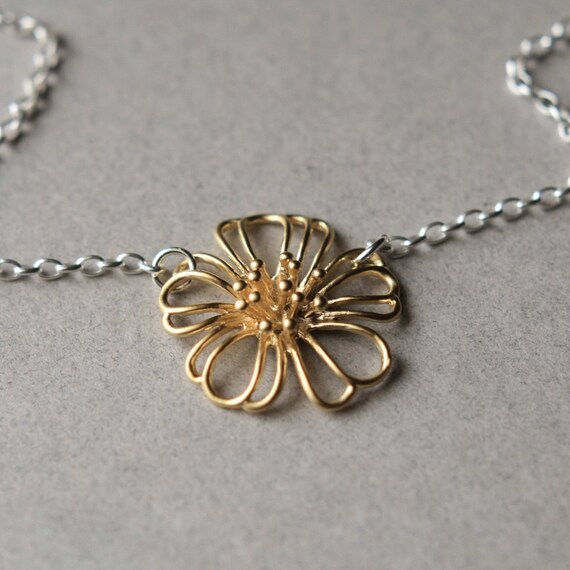 Items similar to Brass Flower Necklace, Floral Necklace, Minimal
