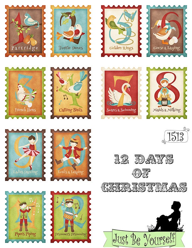 12 Days Of Christmas Greeting Card Fronts 12 Images On Set Of