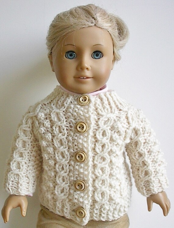 18 Inch Doll Clothes Knit Irish Fisherman Cardigan Sweater