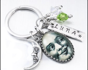 Moon Key Chain, Luna Keychain, Man in the Moon Key Chain Jewelry, Crystal Key Chain - il_340x270.639519851_s8bx