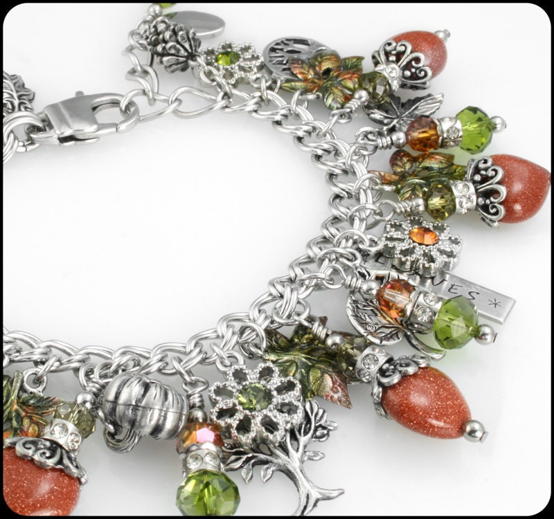 Leaf Charm Bracelet Autumn Jewelry Fall by BlackberryDesigns