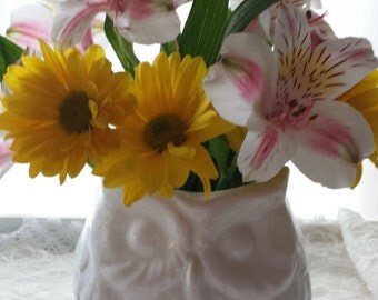 Owl Vase Mother's day Gift White Home Decor Container small Canister Pencil Holder