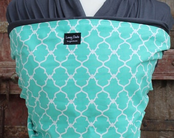 Baby Sling-ORGANIC COTTON Baby Wrap Sling Carrier-Teal Lattice on Gray-One Size Fits All-Newborn to Toddler-DvD Included