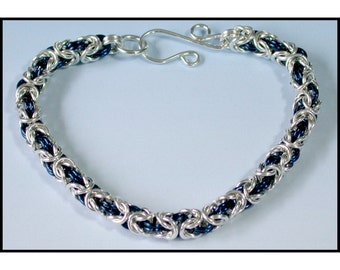 Byzantine Chain maille Bracelet in Argentium Sterling Silver and Blue ...