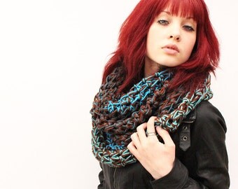 WATER Rasta Love Cowl Hood Vegan scarf Turquoise Blue earth Brown