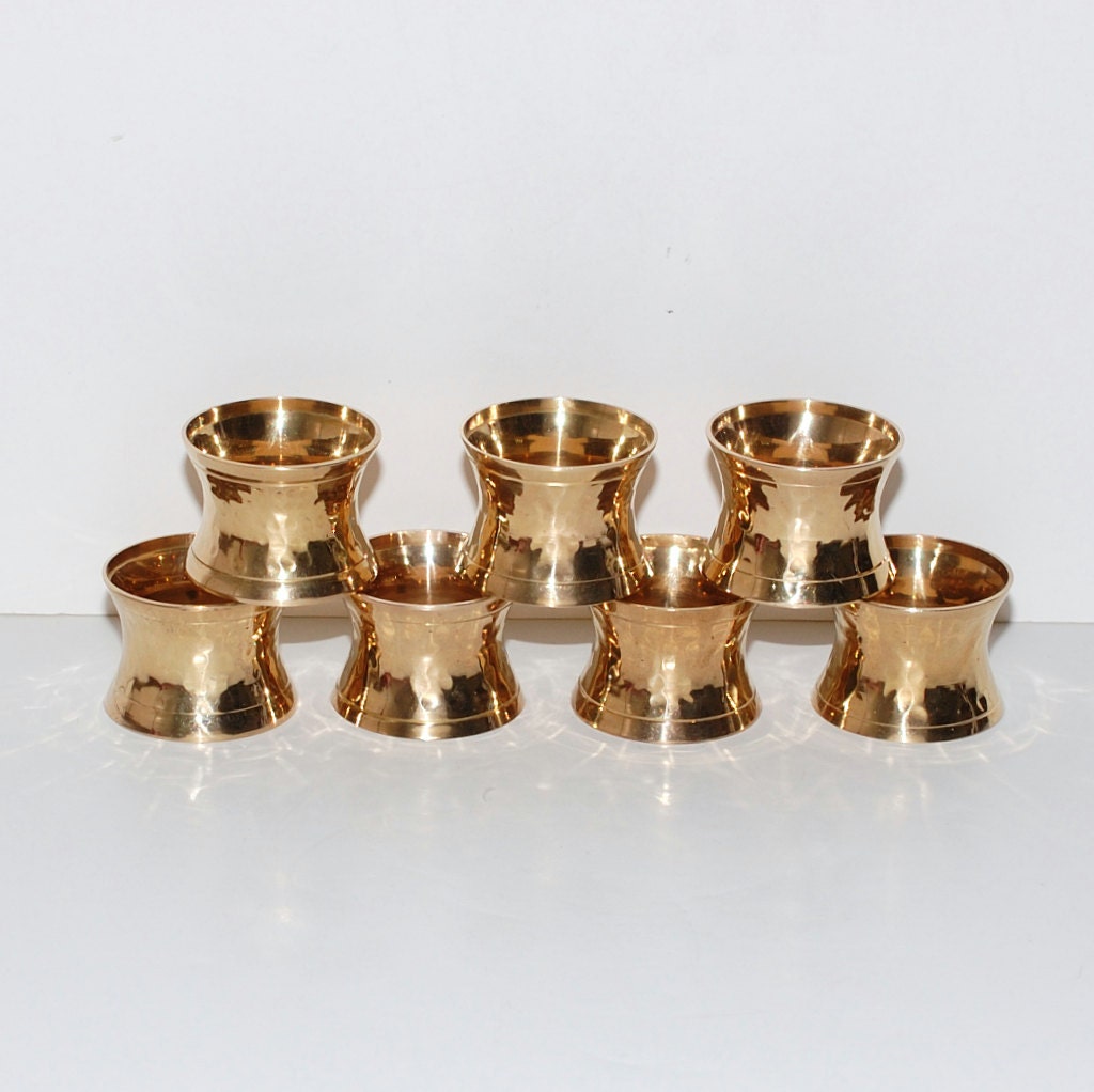 Vintage Hammered Solid Brass Napkin Ring Holders, Set of 7 Haute Juice