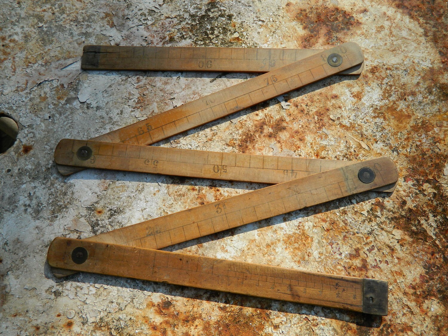 Vintage Carpenter folding wooden rulers hand engraved