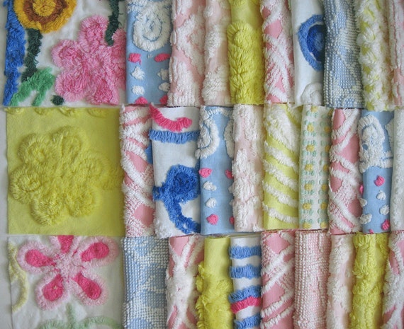 custom set of 50 vintage chenille fabric squares by masonscottage