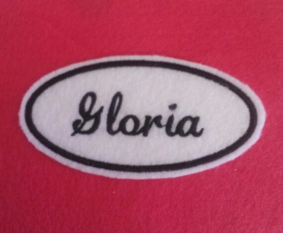 Oval Name Patch - white felt with black embroidery