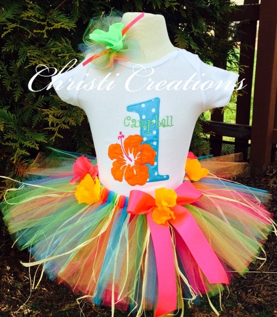 Items similar to Baby Girl Luau Tutu Outfit First Birthday Dress Hawaiian Luau Tutu Hot
