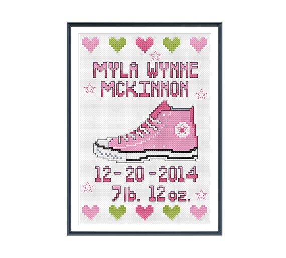 Converse Girl Birth Announcement Cross Stitch Pattern Instant