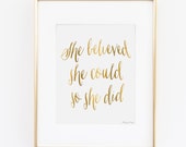 She Believed She Could so She Did Printable Art | Nursery Art | Typography Little Girl Quote | Girl Nursery | Strong Women