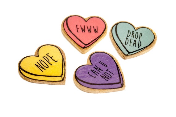 bitter sweet candy heart pins / four colors to choose from