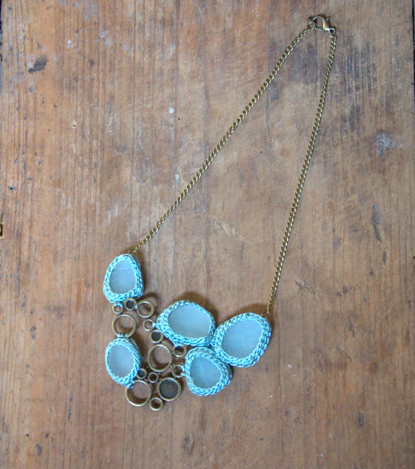 Bib Sea Glass Necklace Statement Jewelry Pale Blue Aqua By Astash